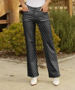 Lily | Gray & White Polka Dot Pocket Straight-Leg Pants - Women