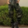 Lily | Green & Black Houndstooth & Camo Pocket Cargo Pants - Plus