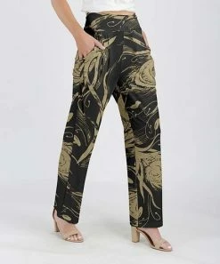 Lily | Gray & Beige Abstract Pocket Straight-Leg Pants - Women