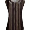 Lily | Brown & Mocha Polka Dot Stripe Cutout Twist-Front Sleeveless Top - Plus