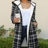 Lily | Black & White Plaid Pocket Hooded Button-Up Coat - Women & Plus