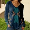 Lily | Navy & Turquoise Geometric V-Neck Long-Sleeve Tunic - Women