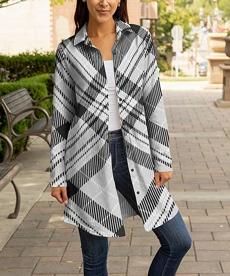 Lily | Blue & Gray Plaid Tunic Shacket - Women 1 Lily | Blue & Gray Plaid Tunic Shacket - Women
