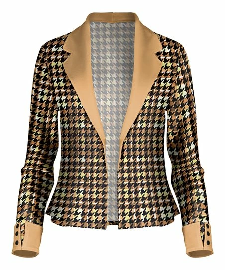Lily | Beige Houndstooth Notch-Lapel Blazer - Women 1 Lily | Beige Houndstooth Notch-Lapel Blazer - Women