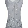 Lily | Gray & White Floral Cutout Twist-Front Sleeveless Top - Women