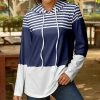 Lily | Navy & White Stripe Color Block Drawstring Long-Sleeve Hoodie - Women & Plus