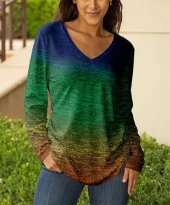 Lily | Blue & Green Ombré V-Neck Long-Sleeve Tunic - Women