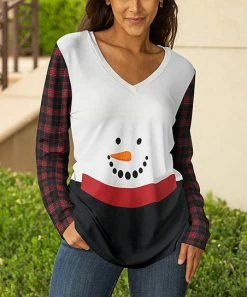 Lily | Black & Red Snowman Long-Sleeve V-Neck Tunic - Women