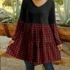 Lily | Black & Red Plaid-Contrast Long-Sleeve V-Neck A-Line Dress - Women