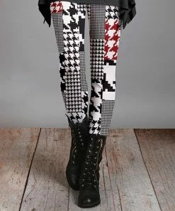 Lily | White & Black Houndstooth Patch Leggings - Plus