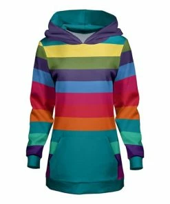 Lily | Teal & Purple Stripe Longline Pocket Hoodie - Plus