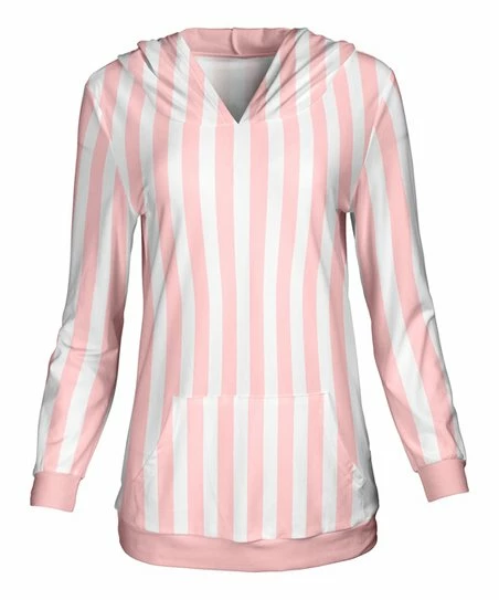 Lily | Pink & White Stripe Kangaroo-Pocket Hoodie - Women 1 Lily | Pink & White Stripe Kangaroo-Pocket Hoodie - Women