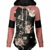 Lily | Black & Rose Floral Band-Arm Curved-Hem Hoodie - Women & Plus
