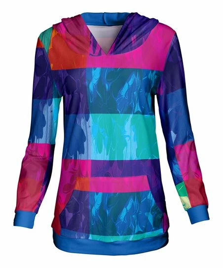 Lily | Pink & Blue Color Block Kangaroo-Pocket Hoodie - Plus 1 Lily | Pink & Blue Color Block Kangaroo-Pocket Hoodie - Plus