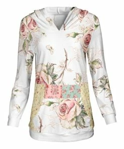 Lily | White & Pink Floral Kangaroo-Pocket Hoodie - Women & Plus