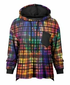 Lily | Black & Gold Abstract Plaid Chest-Pocket Hoodie - Women