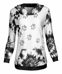 Lily | White & Black Tie-Dye Paw Print Kangaroo-Pocket Hoodie - Women & Plus