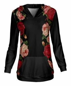 Lily | Black & Red Floral Kangaroo-Pocket Hoodie - Plus