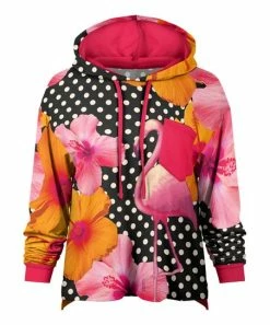 Lily | Black & Pink Polka Dot Floral Chest-Pocket Hoodie - Women & Plus