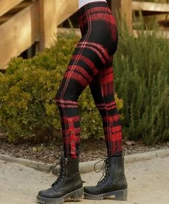 Lily | Black & Red Plaid Button-Accent Leggings - Women