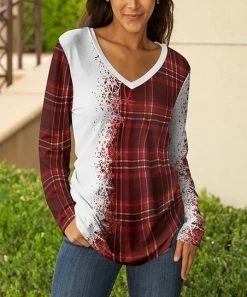 Lily | White & Red Plaid Snowflakes V-Neck Tunic - Plus