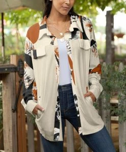 Lily | Cream & Rust Abstract Pocket Shacket - Plus