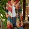 Lily | Red & Teal Abstract Velvet Hooded Cardigan - Women