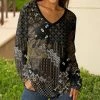 Lily | Black & Brown Geometric V-Neck Long-Sleeve Tunic - Plus