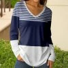 Lily | Blue & White Stripe Color Block V-Neck Long-Sleeve Tunic - Women & Plus