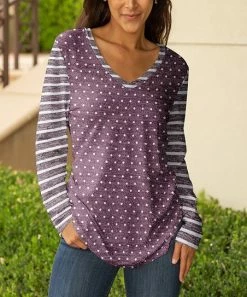 Lily | Purple & White Polka Dot V-Neck Long-Sleeve Tunic - Women & Plus