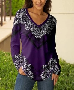 Lily | Purple & Black Floral V-Neck Long-Sleeve Tunic - Women & Plus