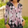 Lily | Pink & Gray Geometric Notch Neck Long-Sleeve Top - Women