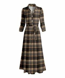 Lily | Black & Beige Plaid Tie-Waist Shirt Dress - Women