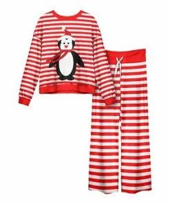 Lily | Red & White Stripe Penguin Crewneck Pullover & Pajama Pants - Women