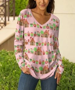 Lily | Pink & Green Christmas Gift V-Neck Tunic - Women