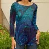 Lily | Turquoise & Blue Abstract Boatneck Three-Quarter Sleeve Top - Women & Plus