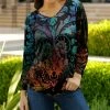 Lily | Black & Turquoise Paisley V-Neck Three-Quarter Sleeve Top - Plus