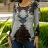 Lily | Gray & Brown Geometric Scoop-Neck Three-Quarter Sleeve Top - Women