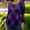 Lily | Purple & Black Plaid Scoop-Neck Three-Quarter Sleeve Top - Plus