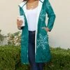 Lily | Teal & White Snowflake Pocket Hooded Button-Up Coat - Women