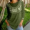 Lily | Green & Cream Abstract Long-Sleeve Tunic - Women