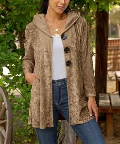 Lily | Beige Velvet Hooded Cardigan - Plus