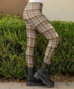 Lily | Beige & Gray Plaid Button-Accent Leggings - Plus