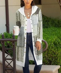 Lily | Green & Gray Abstract Button Hooded Duster - Women