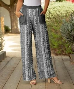 Lily | White & Gray Abstract Pocket Wide-Leg Pants - Plus