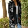 Lily | Black & White Floral Pocket Open Cardigan - Women