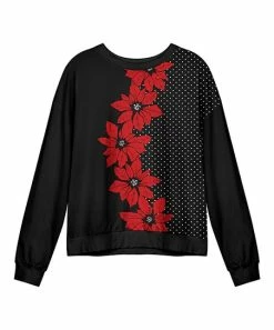 Lily | Black & Red Pin Dot Poinsettia Crewneck Sweater - Plus
