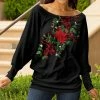 Lily | Black & Green Floral Bishop-Sleeve Boatneck Sweater - Women