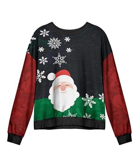 Lily | Red & Green Santa & Snowflake Crewneck Sweater - Plus 1 Lily | Red & Green Santa & Snowflake Crewneck Sweater - Plus