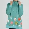 Lily | Turquoise & Aqua Ornament Drawstring Funnel-Neck Tunic - Plus